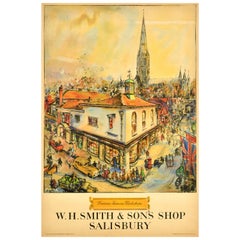 Original Vintage Advertising Poster WH Smith Famous Bookshops Salisbury