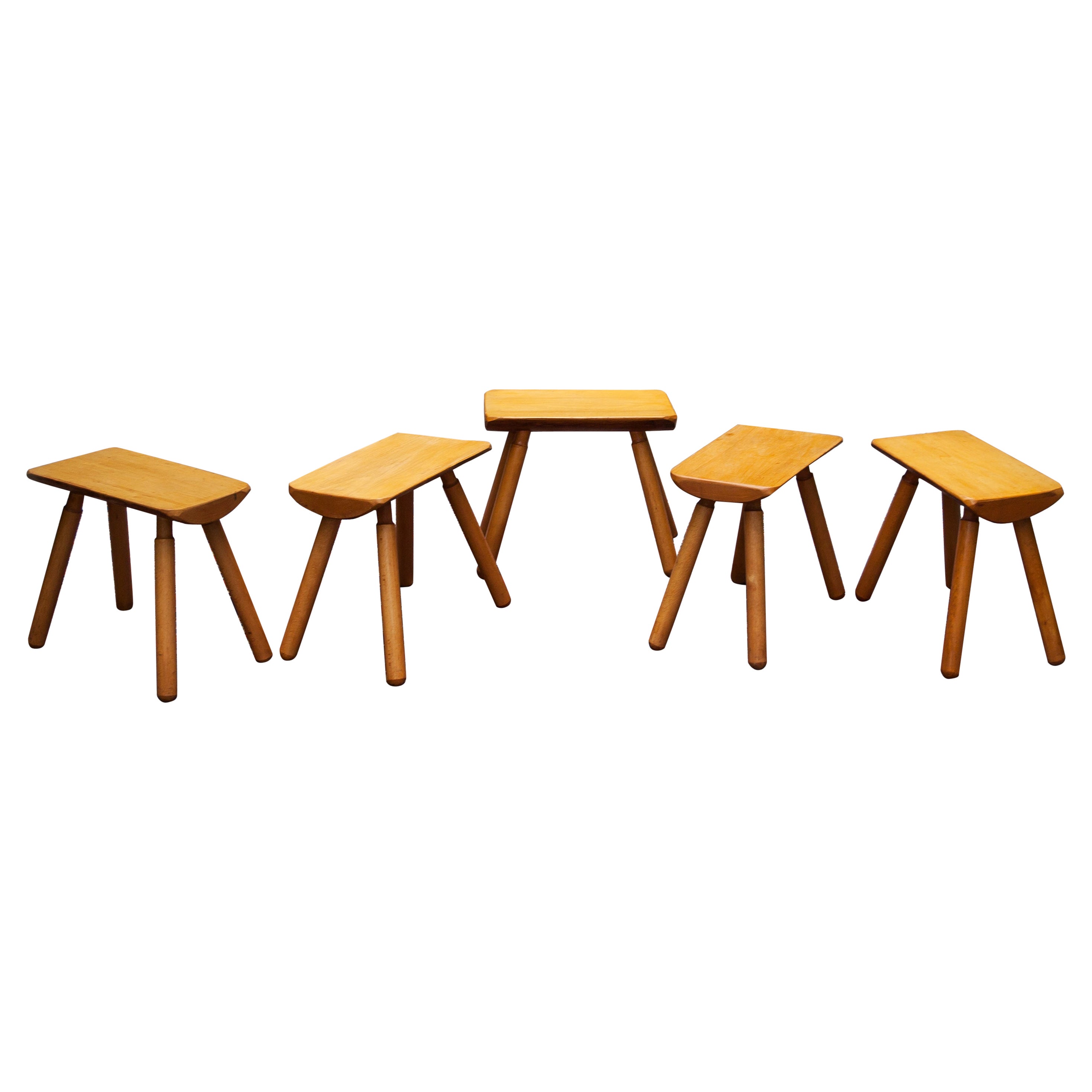 Solid Wood French Stool Perriand Style Set of 5 For Sale