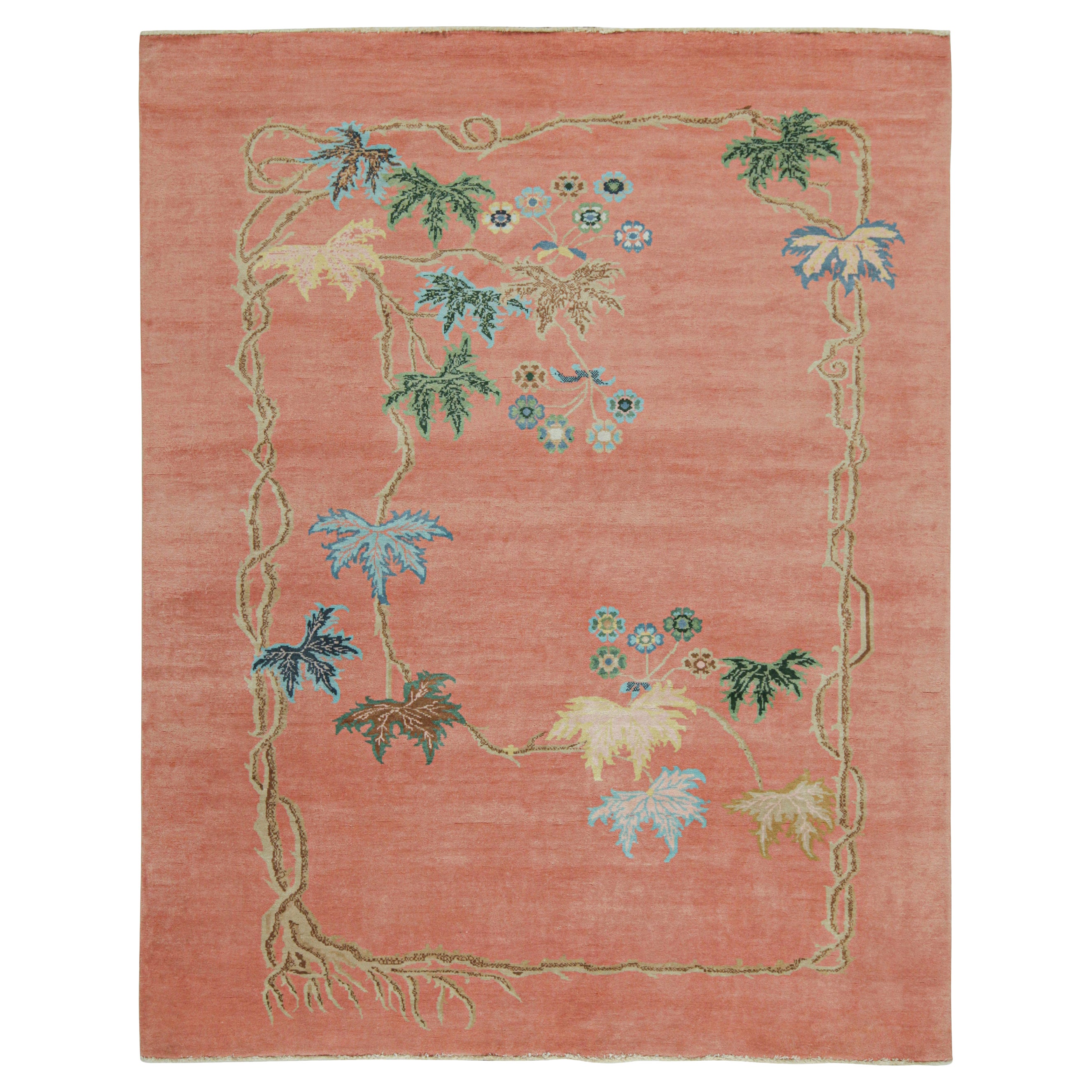 Rug & Kilim's Chinese Art Deco Style Rug in Pink with Floral Patterns For Sale