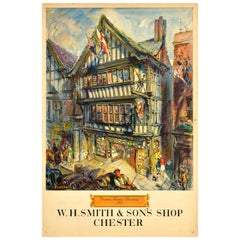 Original Vintage Advertising Poster WH Smith Famous Bookshops Chester