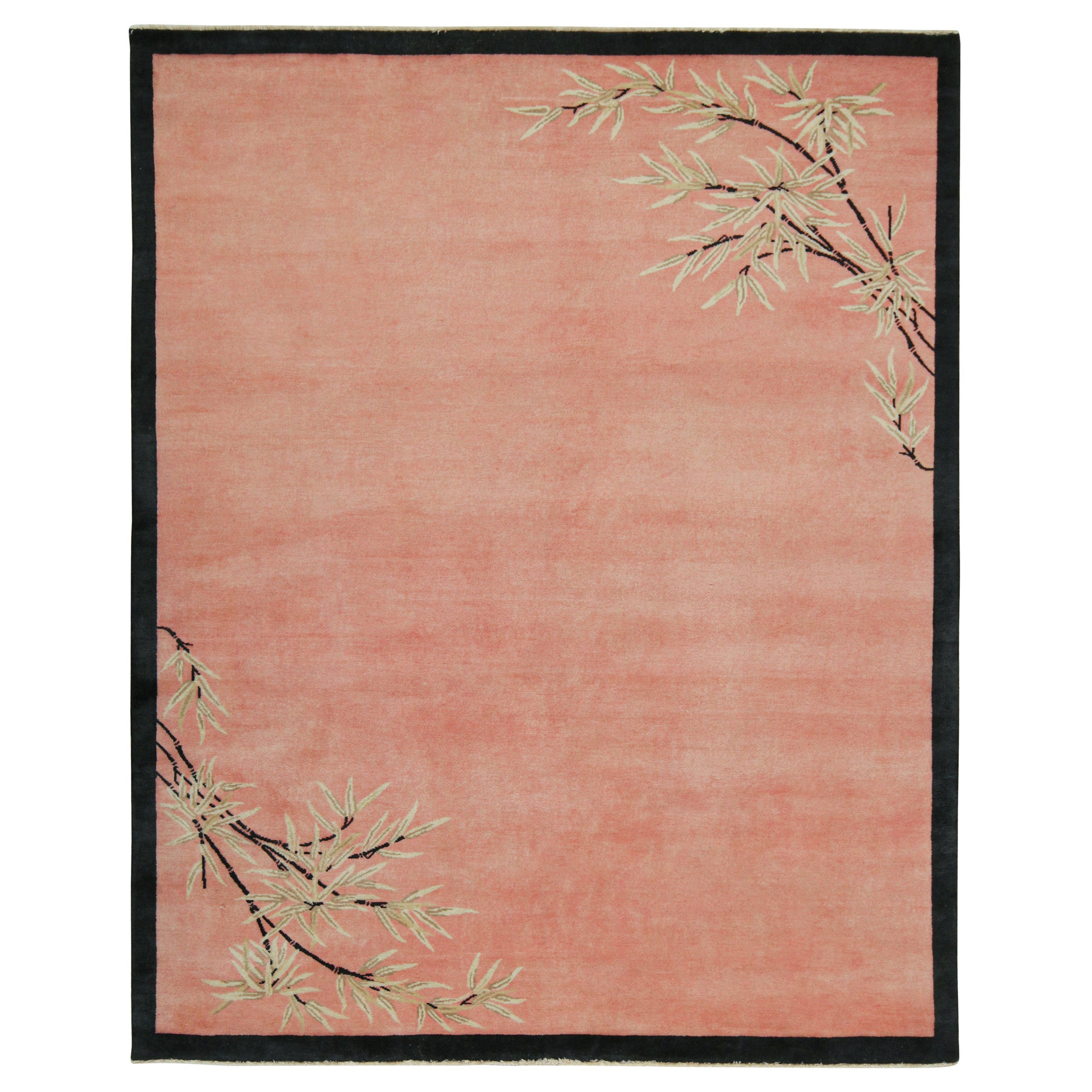 Rug & Kilim's Chinese Art Deco Style Rug in Pink with Floral Patterns  For Sale