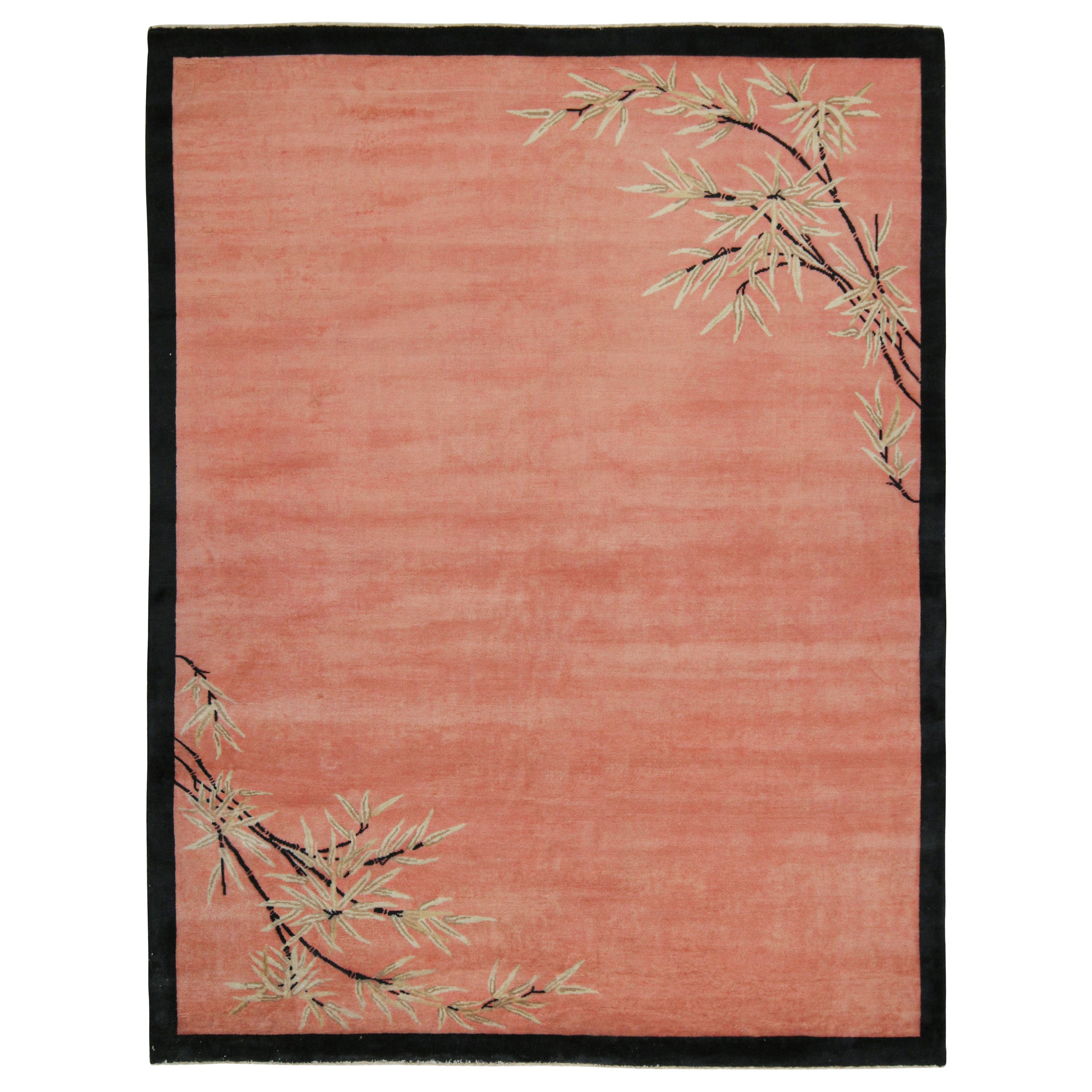 Rug & Kilim's Chinese Art Deco Style Rug in Pink with Floral Patterns (tapis chinois de style art déco à motifs floraux)