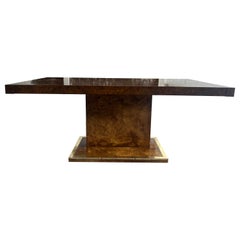 Mid century modern Expandable olive burl dining Table brass base 2 leaves
