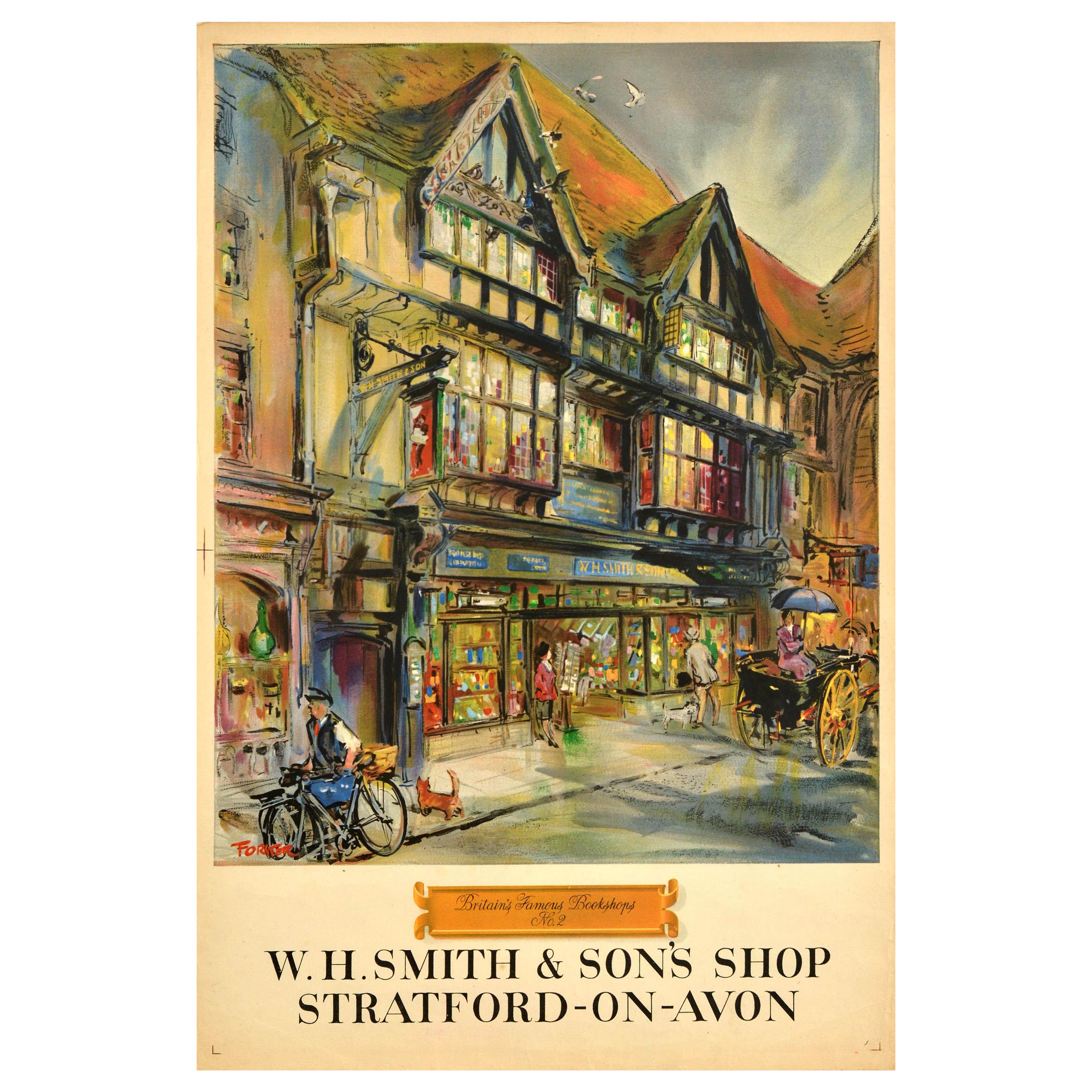Original Vintage Advertising Poster WH Smith Famous Bookshops Stratford-on-Avon