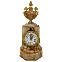 Antique French Miniature Marble & Gold Bronze Column Clock, Circa 1890.