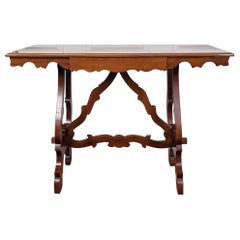 Italian Walnut Baroque Style Lyre-Leg Trestle Refectory Desk Writing Table