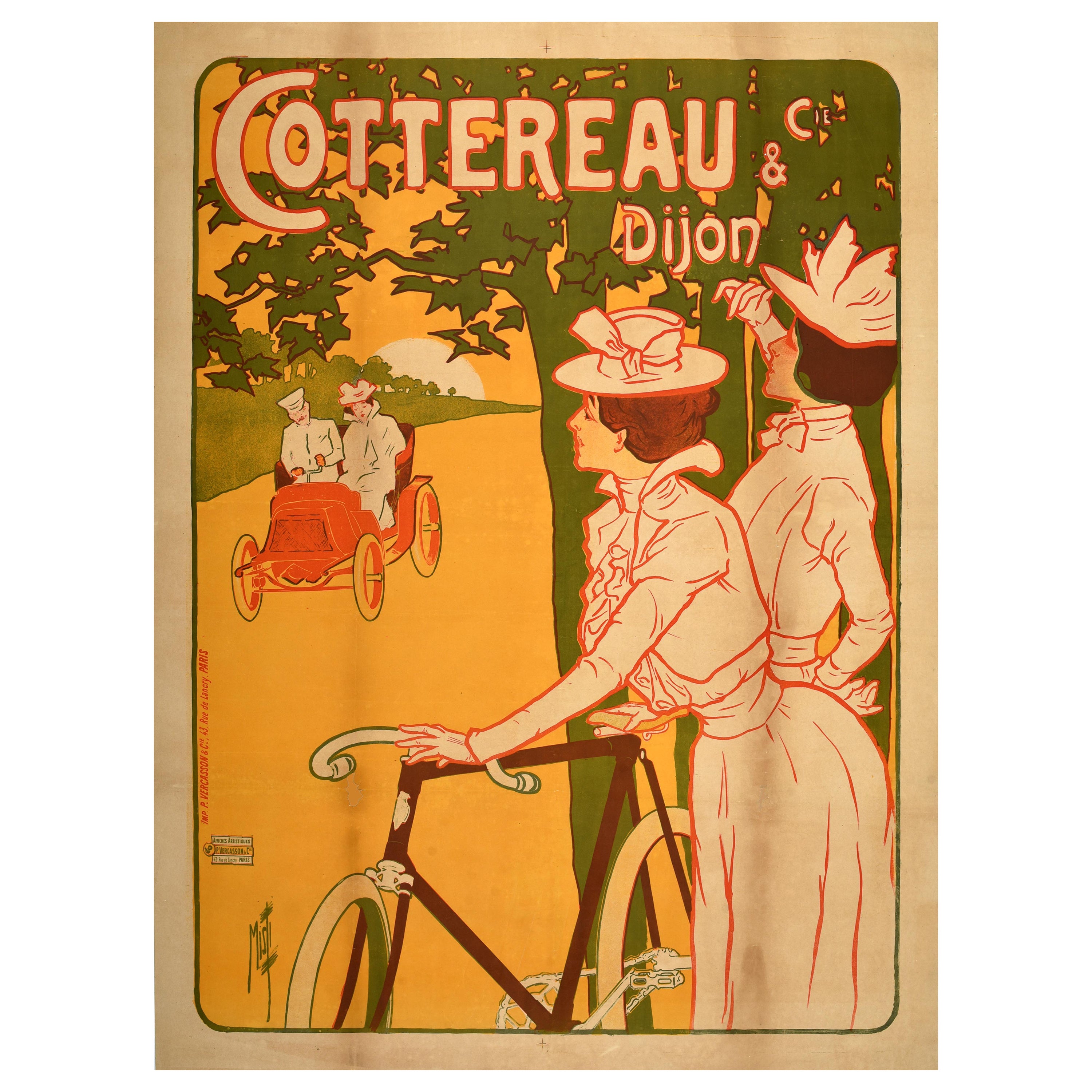 Original Antique French Advertising Poster Cottereau Misti Dijon Belle Epoque For Sale