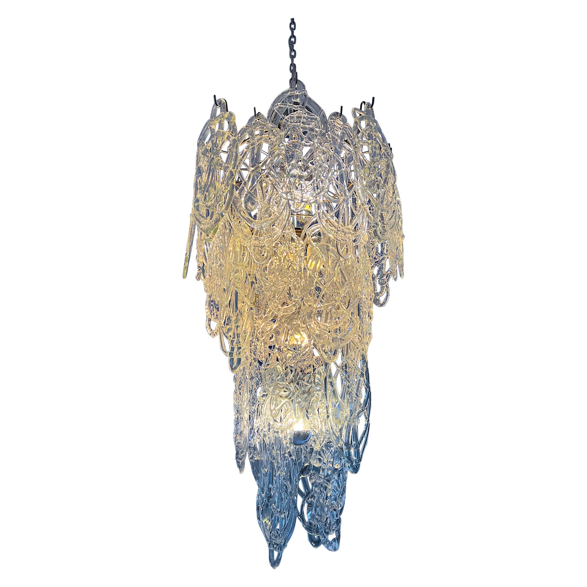 1960s Large Murano glass chandelier in model "Ragnatela" by mazzega For Sale