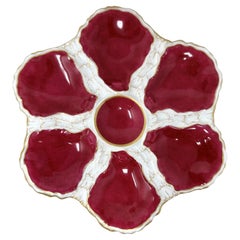 Antique French Limoges Porcelain "Tiffany & Co." Red & Gold Oyster Plate Ca 1900