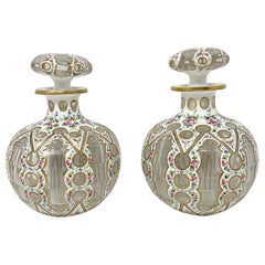 Pair Antique French Enameled Porcelain & Glass Perfume Bottles, Circa 1860-1870.