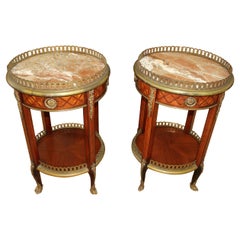 Pair of Louis XV Bronze Mounted Inlaid Marble Top End Table Gueridons