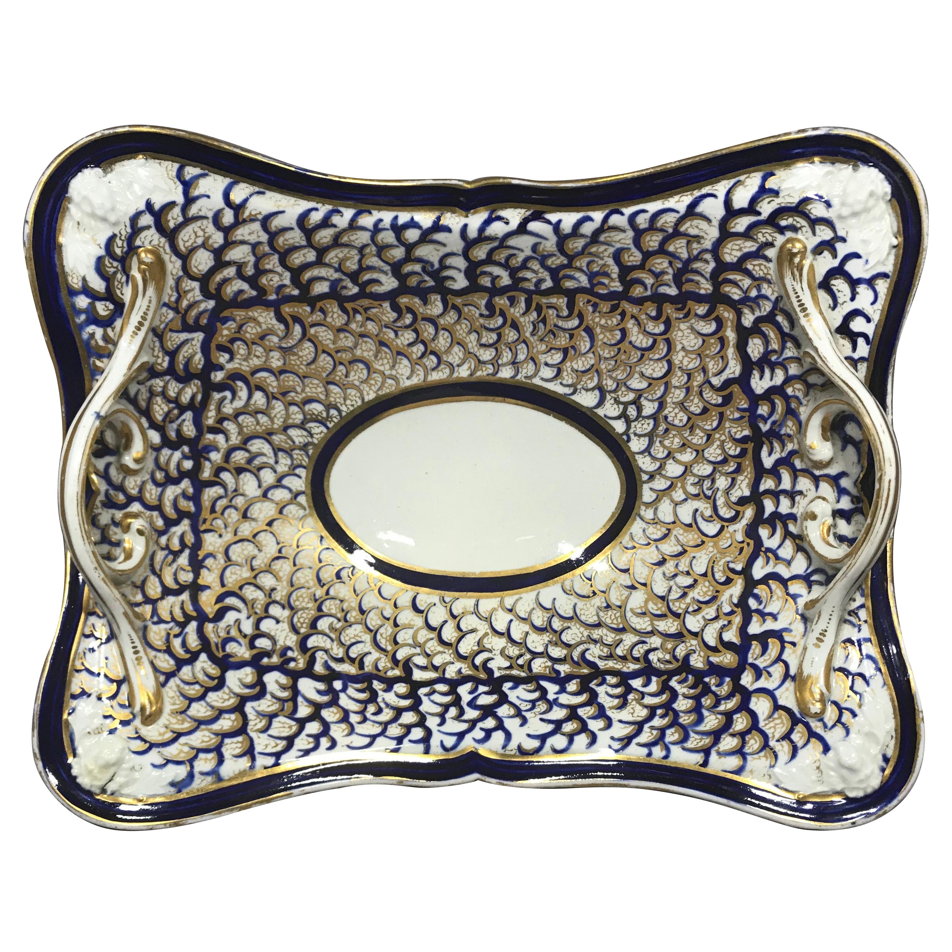Derby Blue and Gold Porcelain Serving Piece For Sale