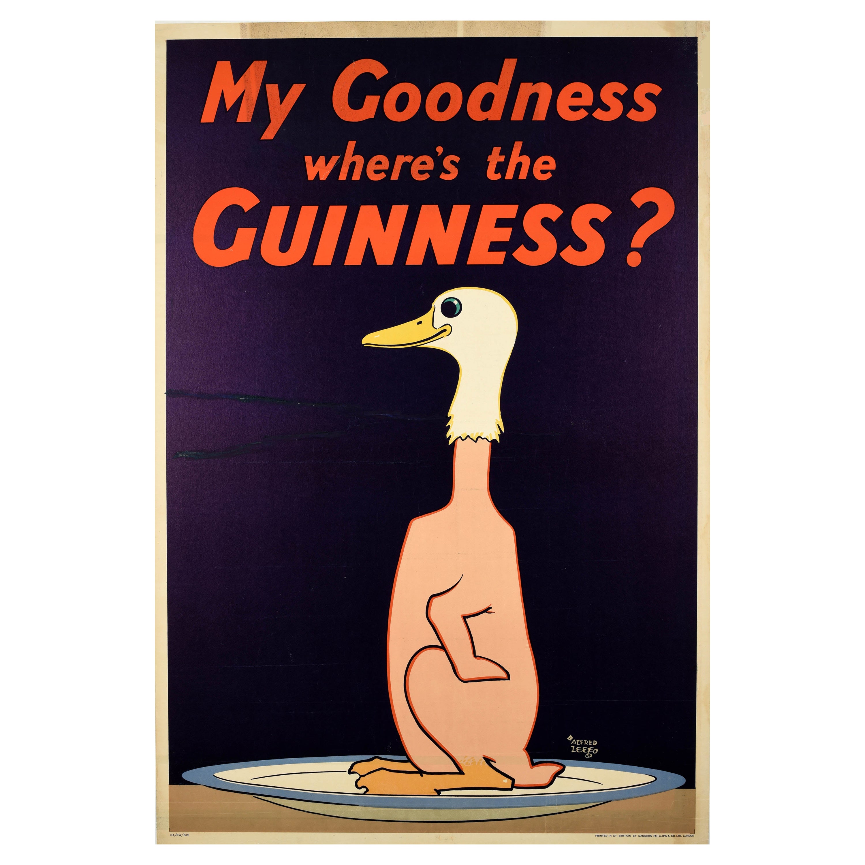 Rare Original Vintage Guinness Poster My Goodness Where's The Guinness Goose For Sale