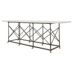 Neoclassical Style Iron Bronze Carrara Marble Top Console Table 