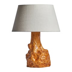 Vintage Swedish Designer, Freeform Table Lamp, Burl Wood, Sweden, 1960s