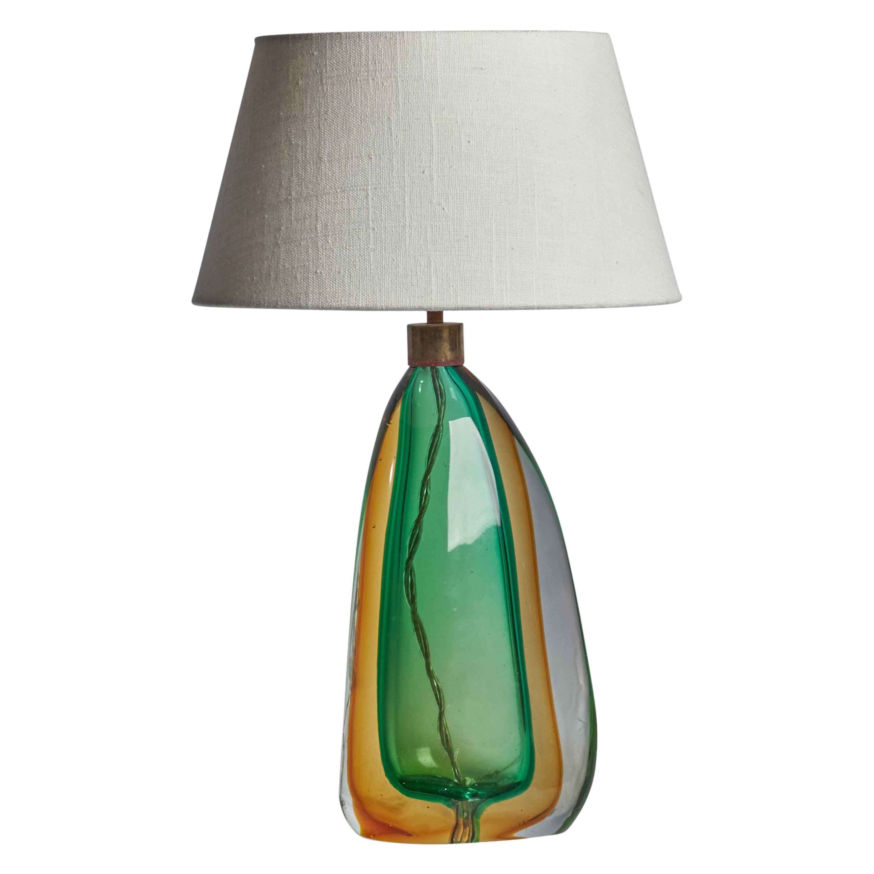 Murano, Table Lamp, Glass, Brass, Italy, 1940s For Sale