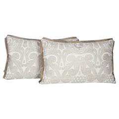 Pair of Fortuny Peruviano Lumbar Cushions In Silvery Gold on White