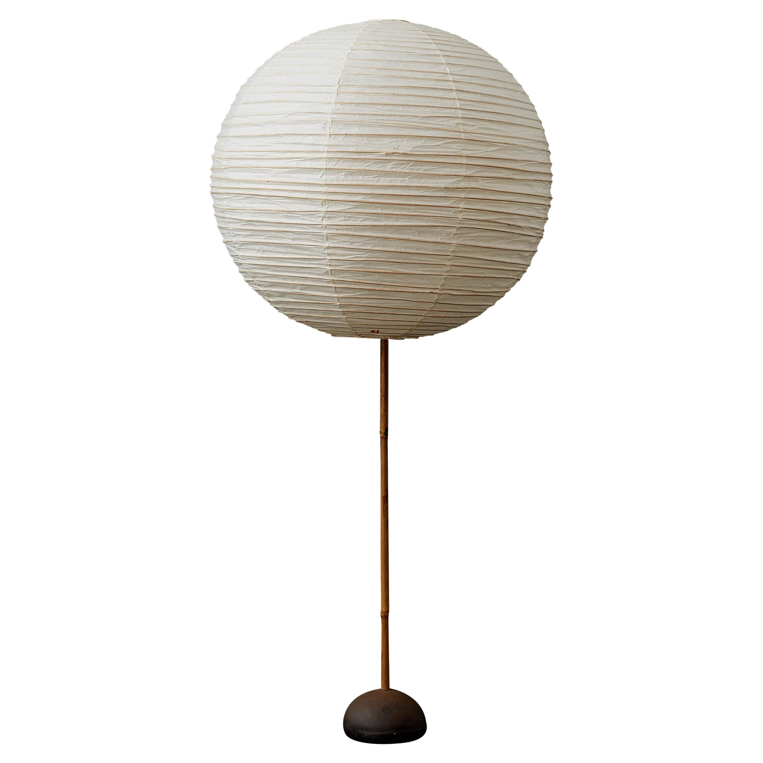 Early Isamu Noguchi Akari Light Cculpture, Model BB2/20A Globe w Bamboo Base For Sale