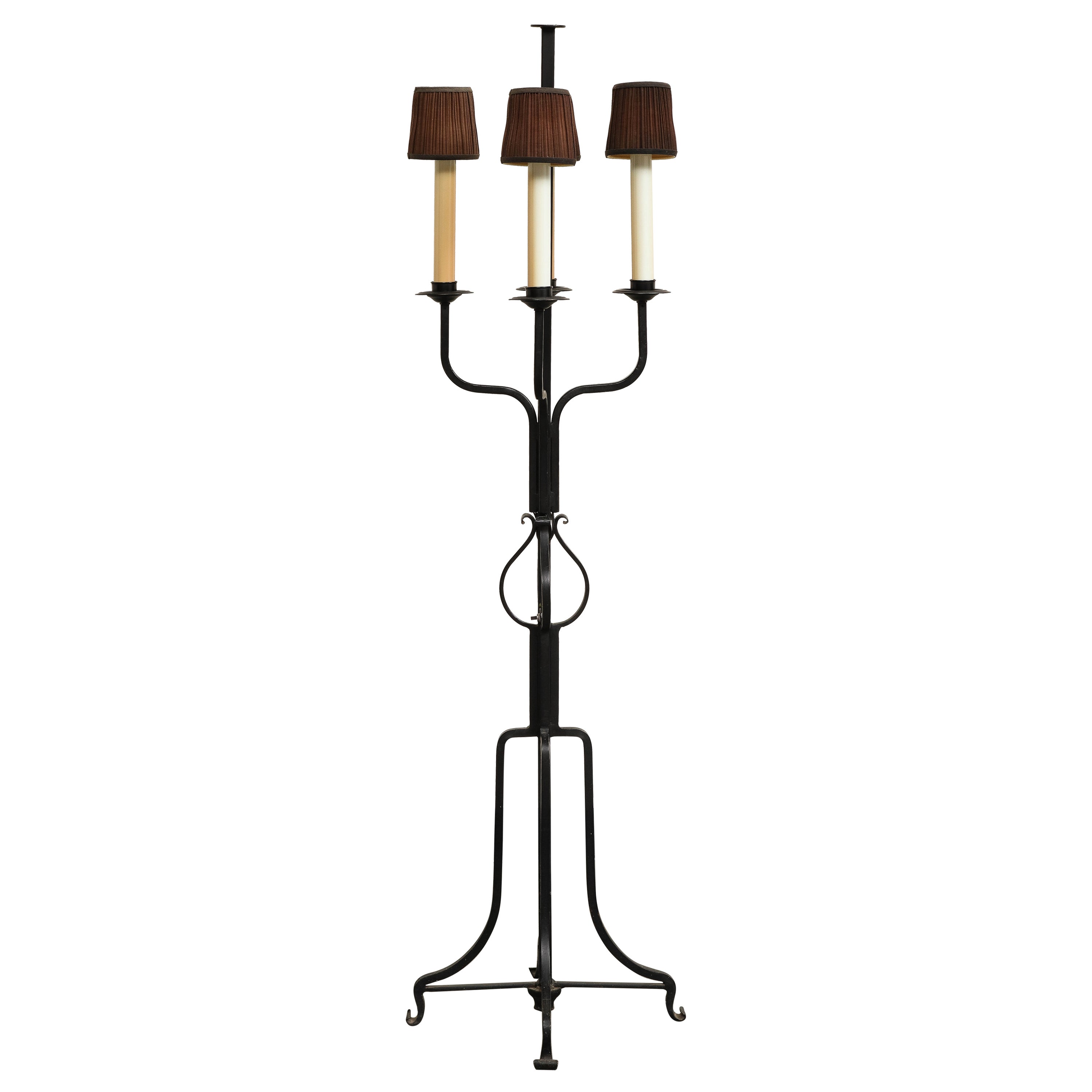 Midcentury Iron Candlestick Floor Lamp, attributed to Tommi Parzinger For Sale