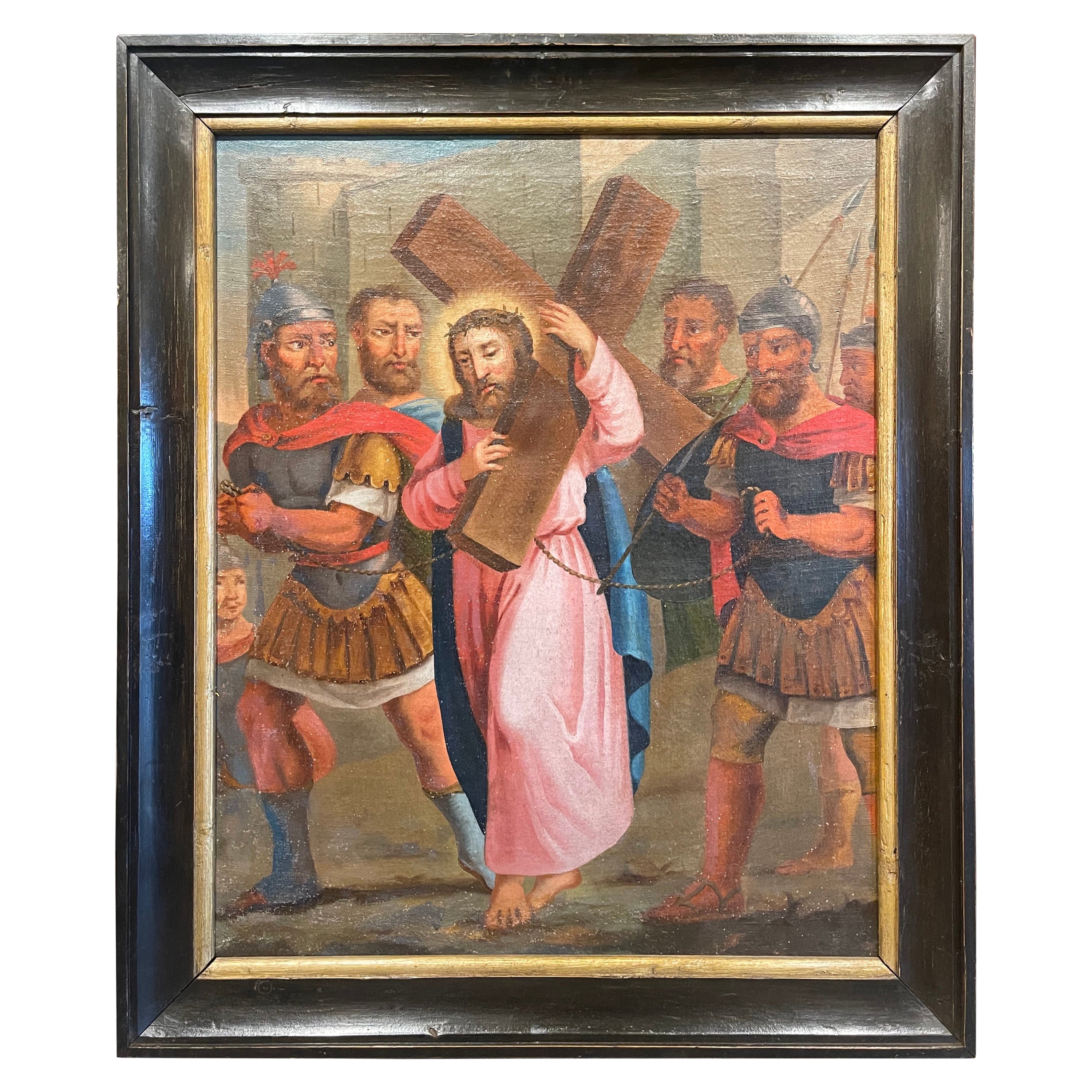 18th Century French Oil on Canvas Painting " The Second Station of the Cross"   