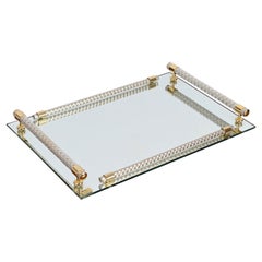 Dimart Milano 24-Karat Gold Plated and Brass Italian Tray with Mirror Base 1980s