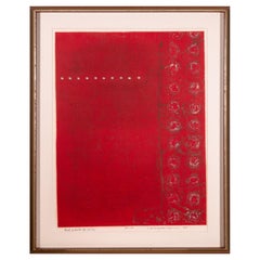 Hiroyuki Tajima Red Boluta Signed Contemporary Color Woodblock 25/50 Framed 1969