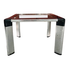 Vintage Jorge Zalszupin brazilian side table 1960 chrome metal, glass and leather