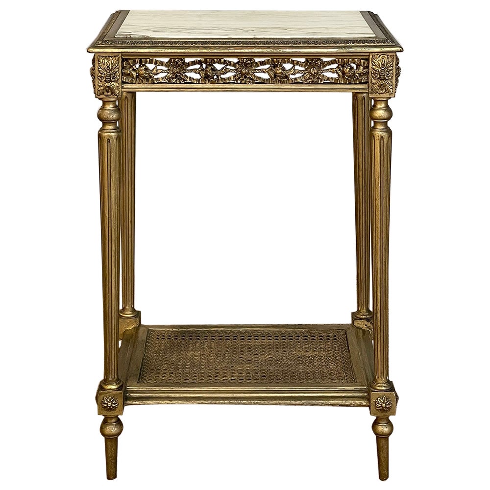 Lampe Louis XVI du 19ème siècle en bois doré avec plateau en marbre ~ Table d'appoint en vente