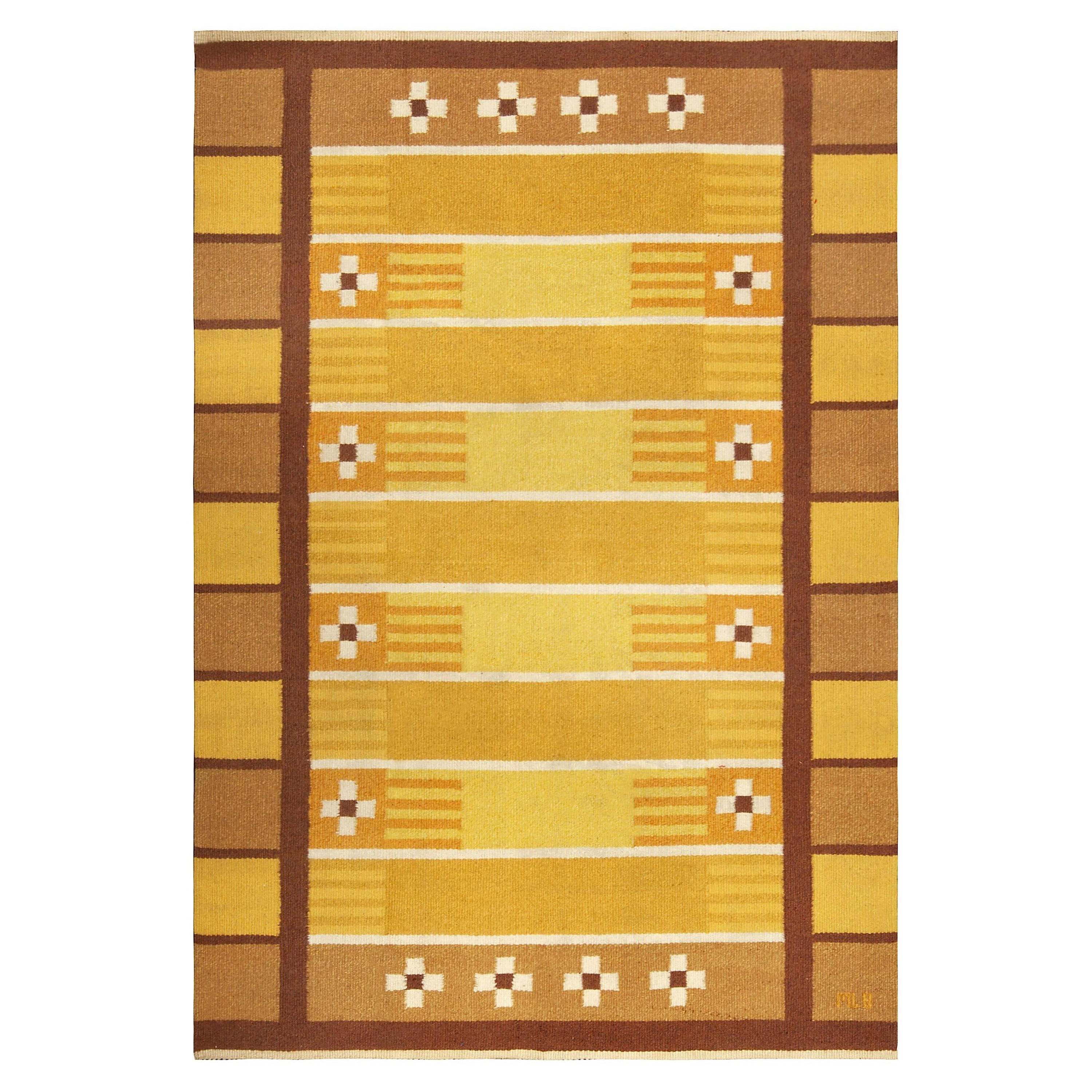 Doris Leslie Blau Collection Midcentury Swedish Yellow Brown Handwoven