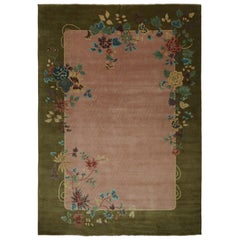 Rug & Kilim’s Chinese Art Deco Style Oversized Rug in Pink with Floral Patterns