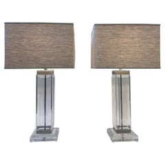 Vintage Pair of Lucite and Chrome Table Lamps in the Manner of Charles Hollis Jones