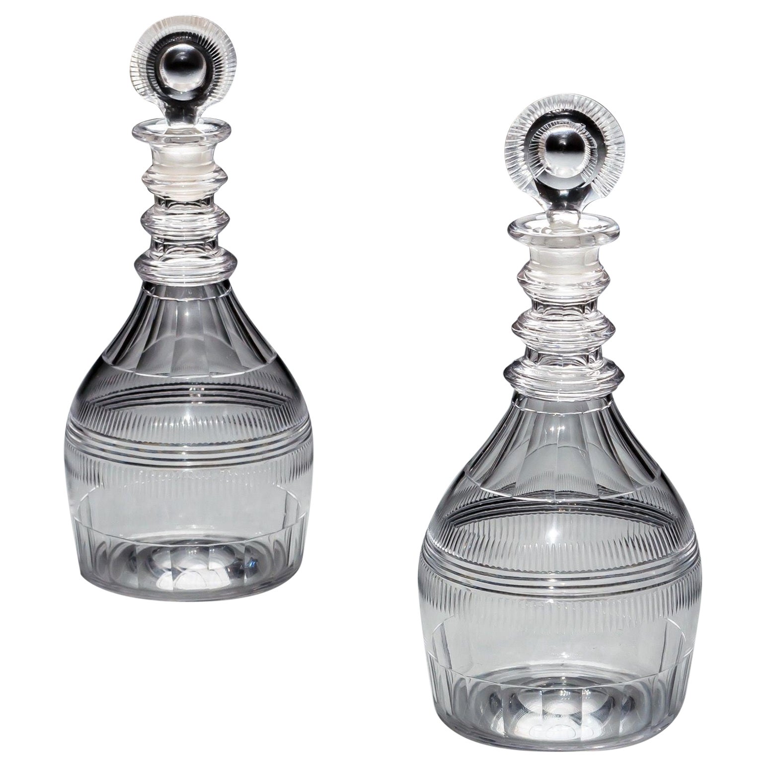 A Pair Of Triple Ring Regency Decanters For Sale