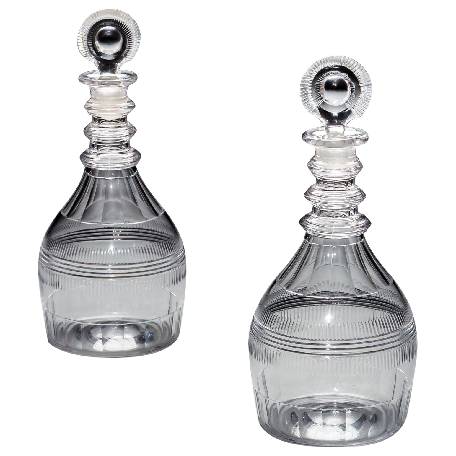 A Pair Of Triple Ring Regency Decanters