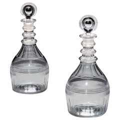 Antique A Pair Of Triple Ring Regency Decanters