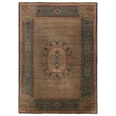 Antique Oushak Rug in Brown with Blue Floral Patterns by Rug & Kilim