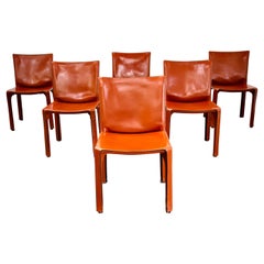 6 Mario Bellini CAB 412 Chairs in Russian Red / Cognac Leather for Cassina