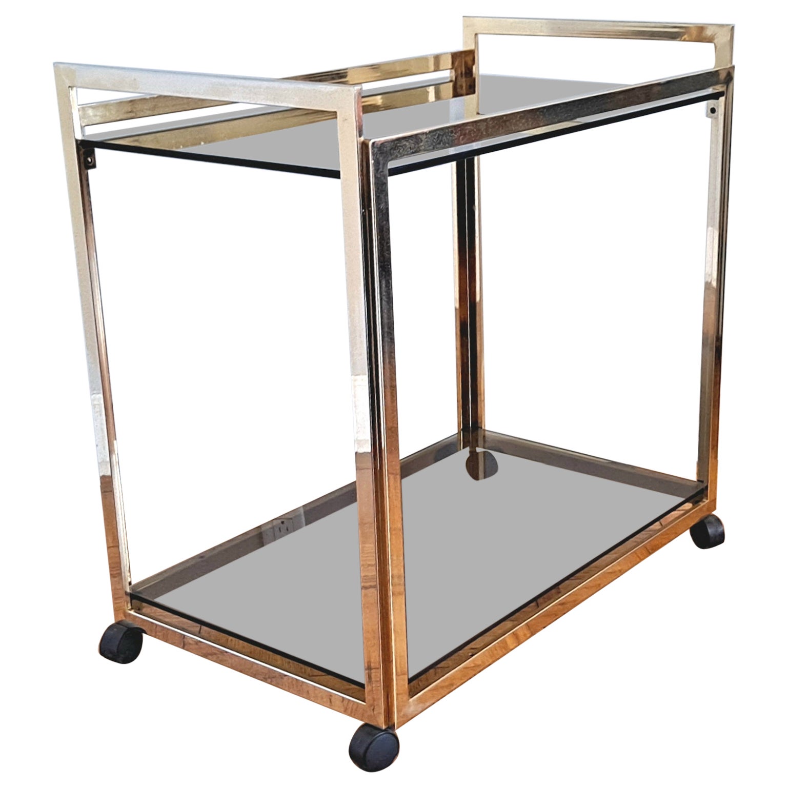  Italian Brass Dry Bar Cart - Serving Tray For Sale