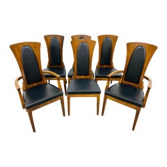 Mid-Century Modern Walnut & Leather Dining Chairs - Set of 6