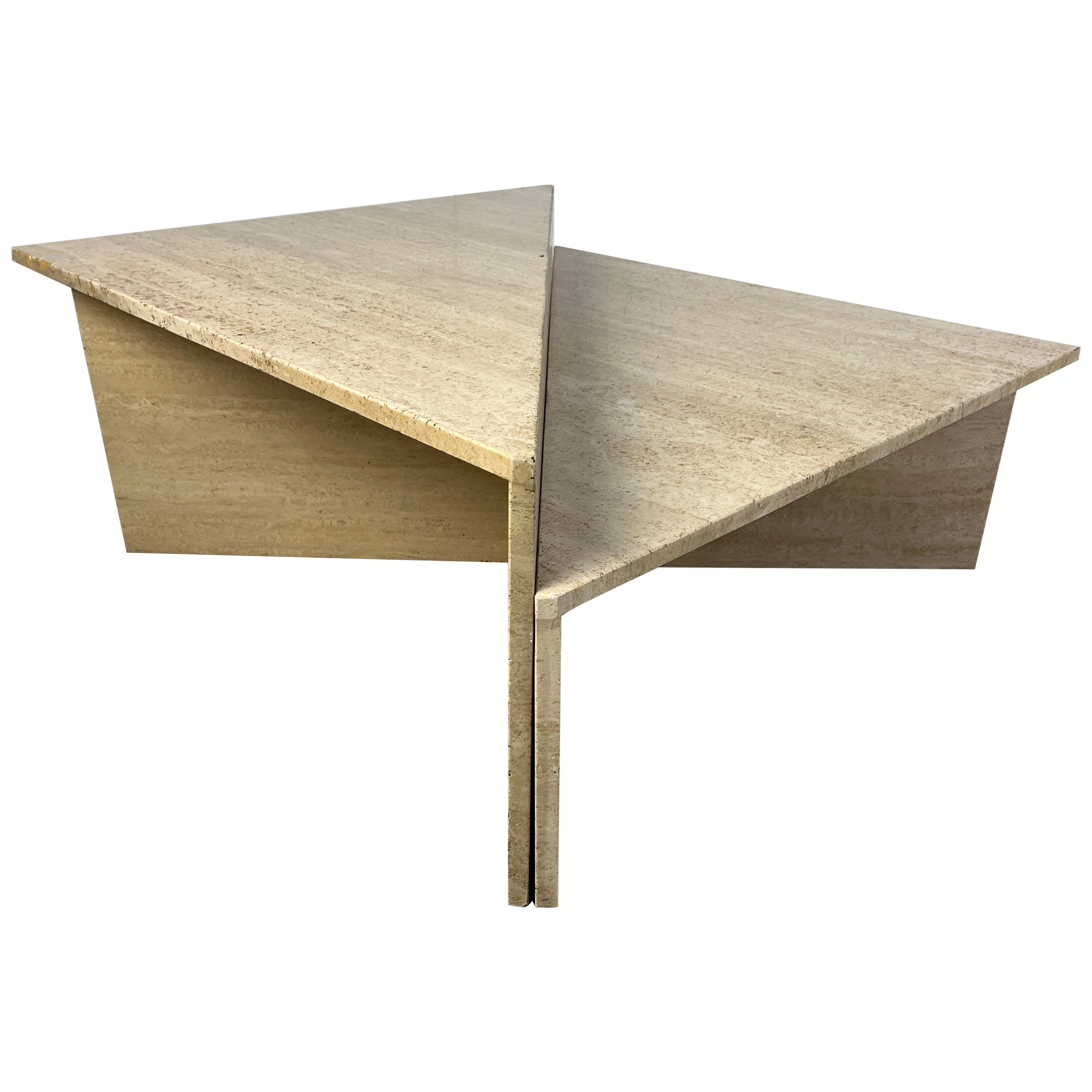 Up & Up travertine triangular coffee tables, 1970s For Sale