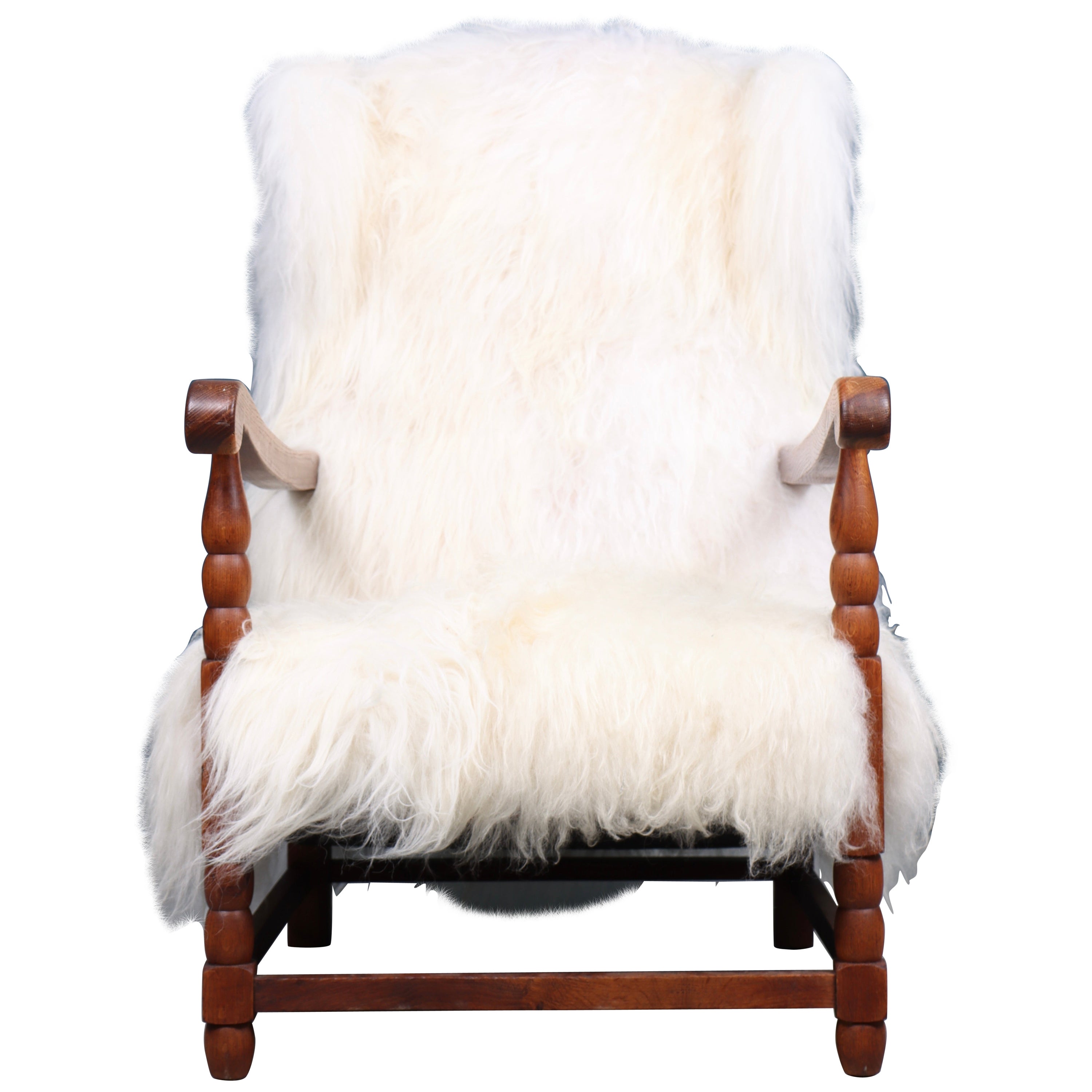 Danish Wingback Chair with Sheepskin, 1940s For Sale