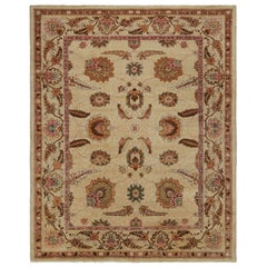 Rare Antique Agra Rug in Gold with Green and Pink Floral Patterns