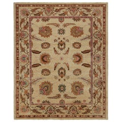 Rare tapis Agra ancien orné de motifs floraux verts et roses