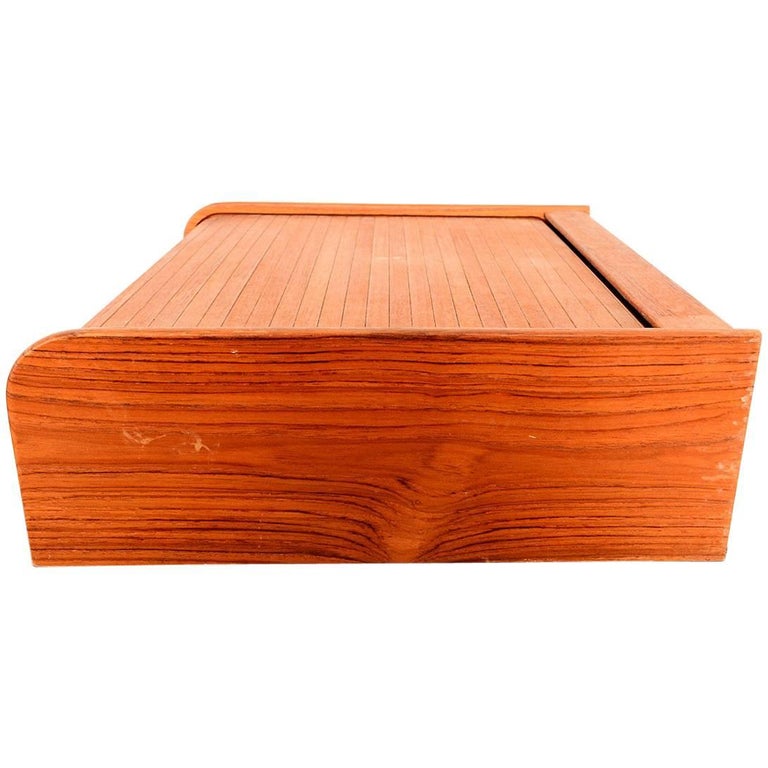 Midcentury Teak Flatware Chest Or Box With Tambour Door Denmark
