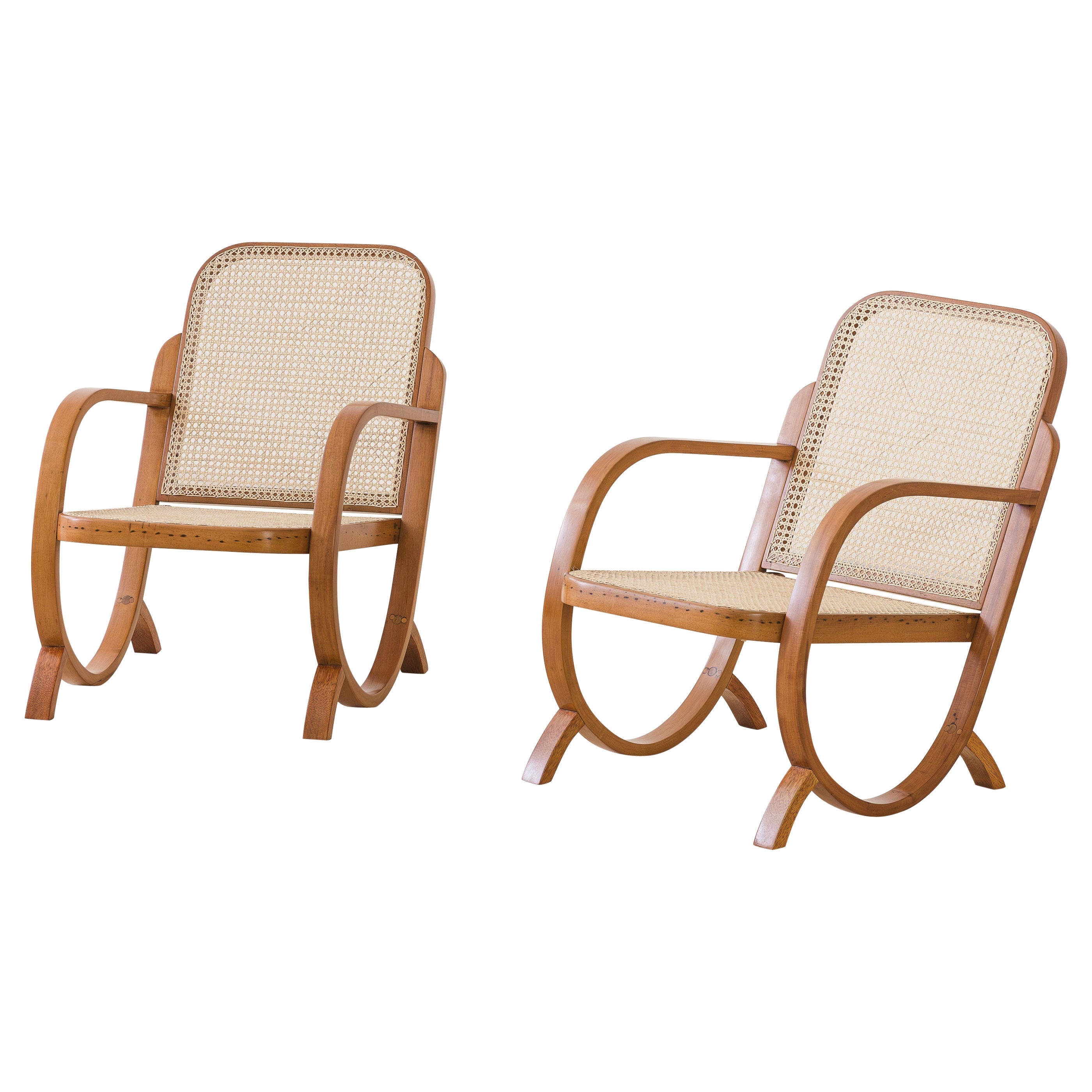 Pair of Armchairs by Moveis Gerdau, Bentwood and Cane, 1930