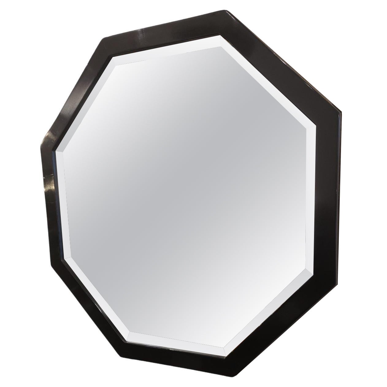 Wall Mirror Art Deco  Lacquered Black Frame For Sale