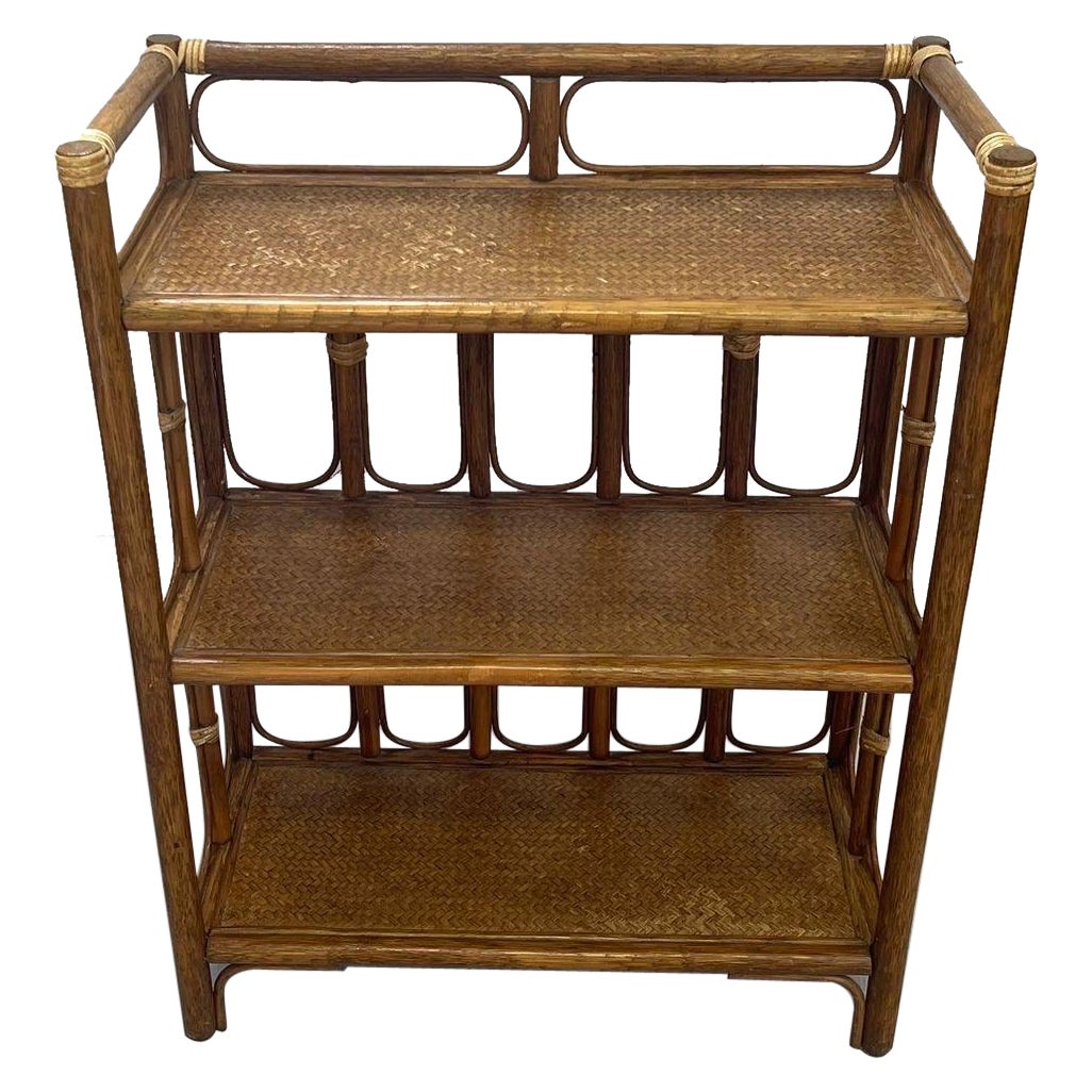 Vintage Rattan and Wicker 3 Tier Bookshelf ( Online Purchase Only) For Sale