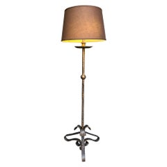 Vintage Spanish Gilt Iron Floor Lamp with Scrolled Base 