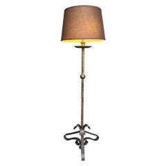 Spanish Gilt Iron Floor Lamp with Scrolled Base