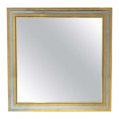 Art Deco Style Square Mirror of Brass and Chrome from England (Diameter 35 1/2)