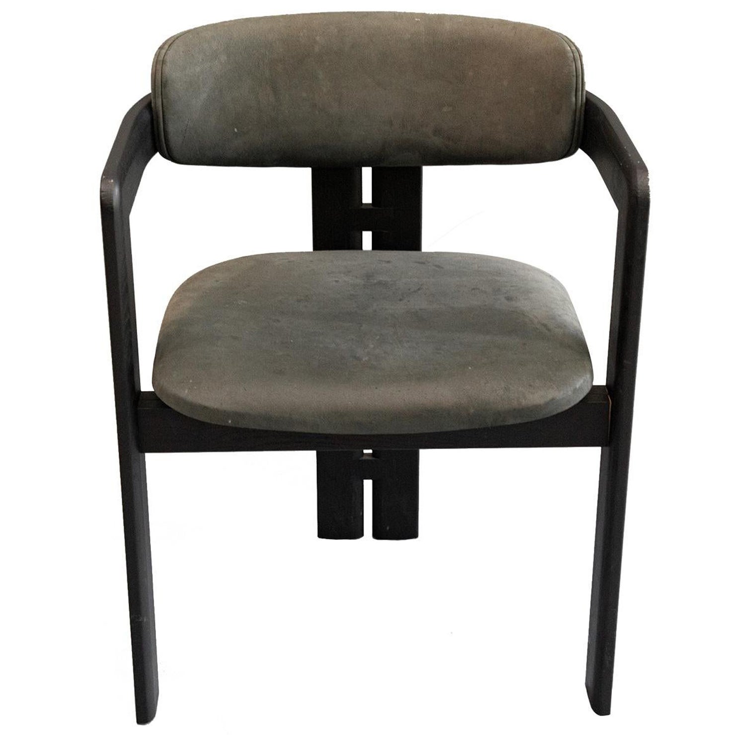0414 Grey Suede and Ebonized Wood Dining Chairs by Gallotti & Radice, set of 8 For Sale